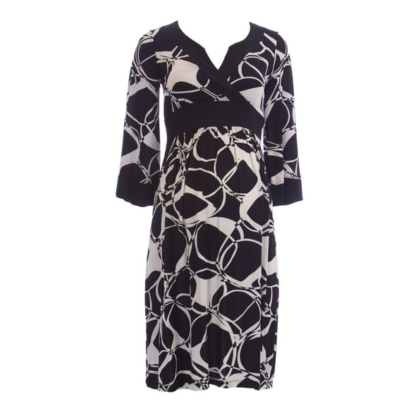 OLIAN Maternity Women's Abstract Print 3/4 Loose Sleeve Dress X-Small White