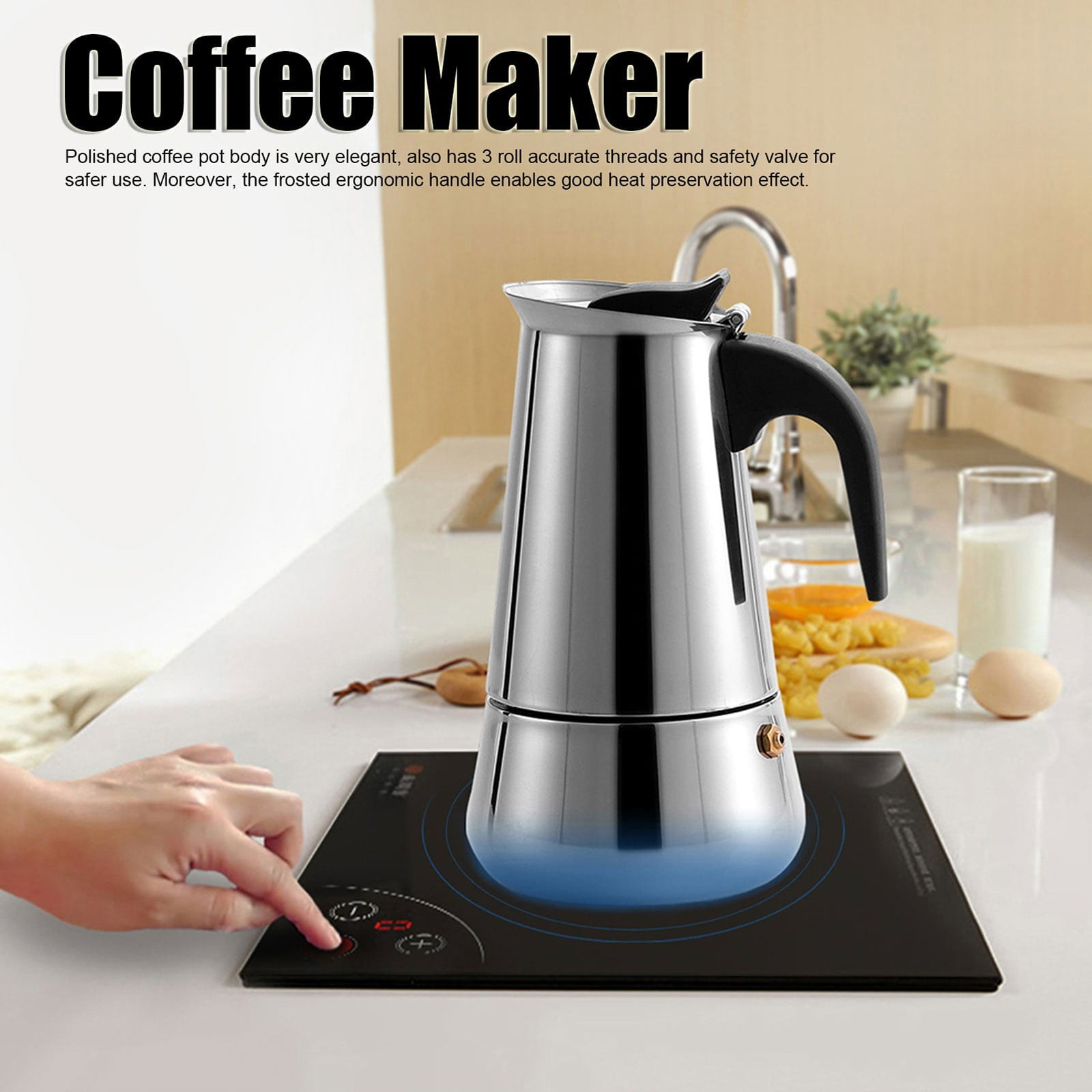 Adzgya Glass&Bottle Stainless Steel Stovetop Coffee Maker Pot For Induction Electric Ceramic Stove