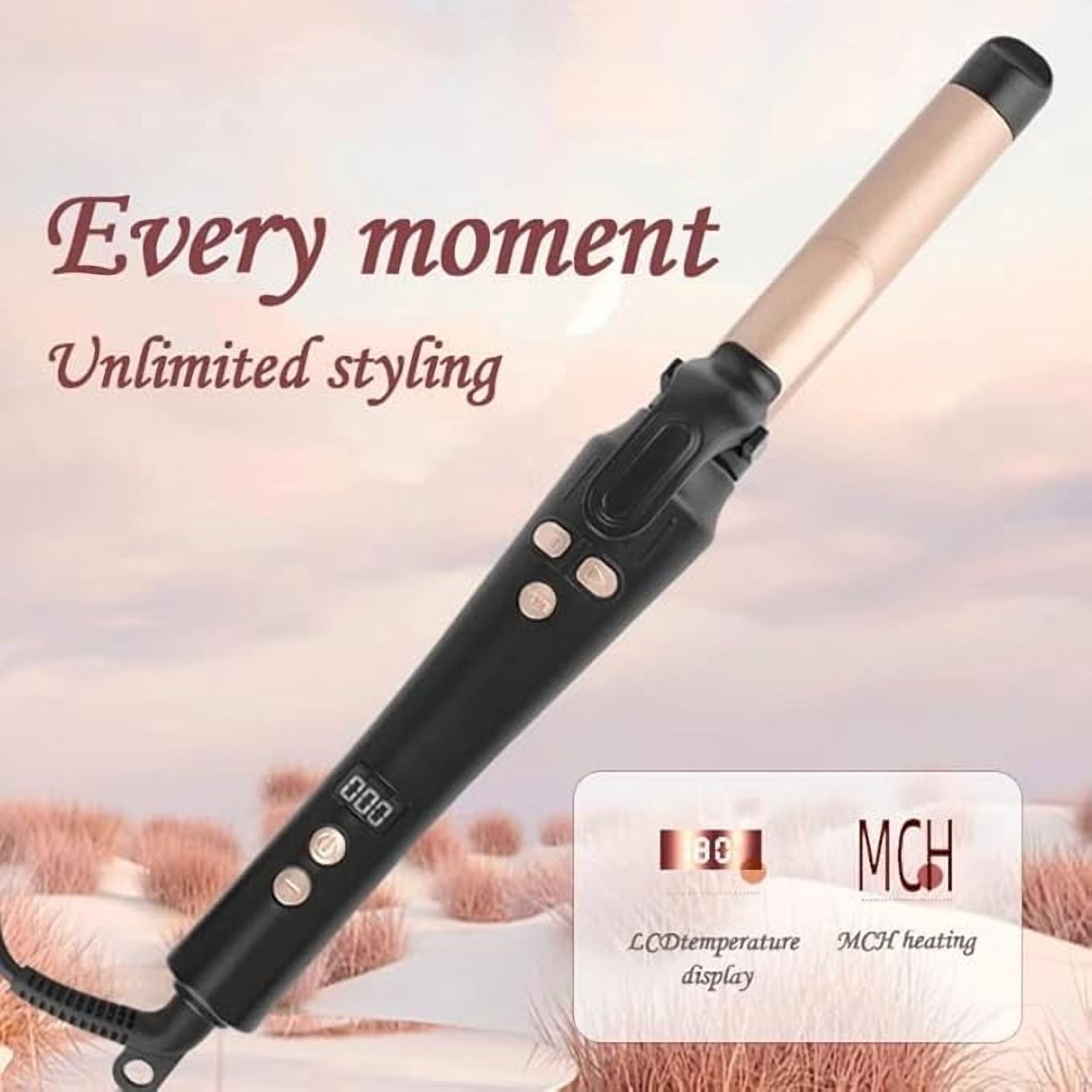 LCD Ceramic Curling Wand - 1 Inch Auto Rotating Titanium Barrel, 4 Adjustable Temps, Fast Heat-Up, Dual Voltage & Anti-Scald