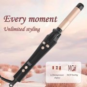 LCD Ceramic Curling Wand - 1 Inch Auto Rotating Titanium Barrel, 4 Adjustable Temps, Fast Heat-Up, Dual Voltage & Anti-Scald