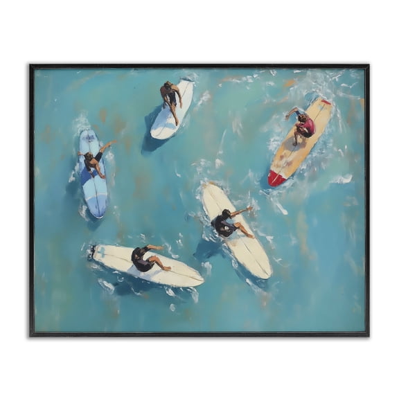 Stupell Industries Tropical Group of Surfers at Sea Black Framed Giclee Art, 14 x 11, by LSR Design Studio