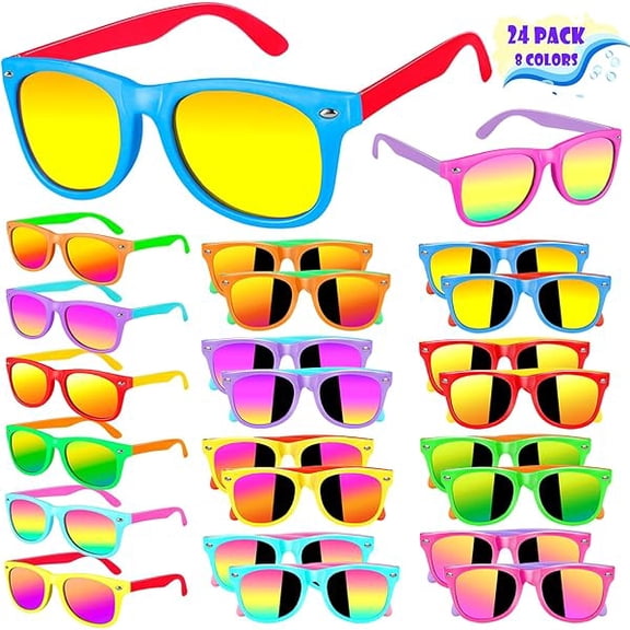 ZLCBKids Sunglasses Bulk Party Favors for Kids 4-8 & 3-5，24 Packs Boys Girls Sunglasses for Kids with UV 400 Protection, Neon Toddler Sunglasses for Kids Birthday,Pool Beach Party Favors