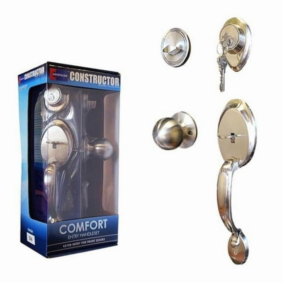 Constructor COMFORT Entry Door Lock Handle Set with Deadbolt Single Cylinder and Knob Satin Nickel Finish