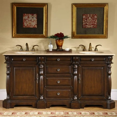 72 in. Cynthia Double Sink Bathroom Vanity in Dark Chestnut (Travertine Stone)