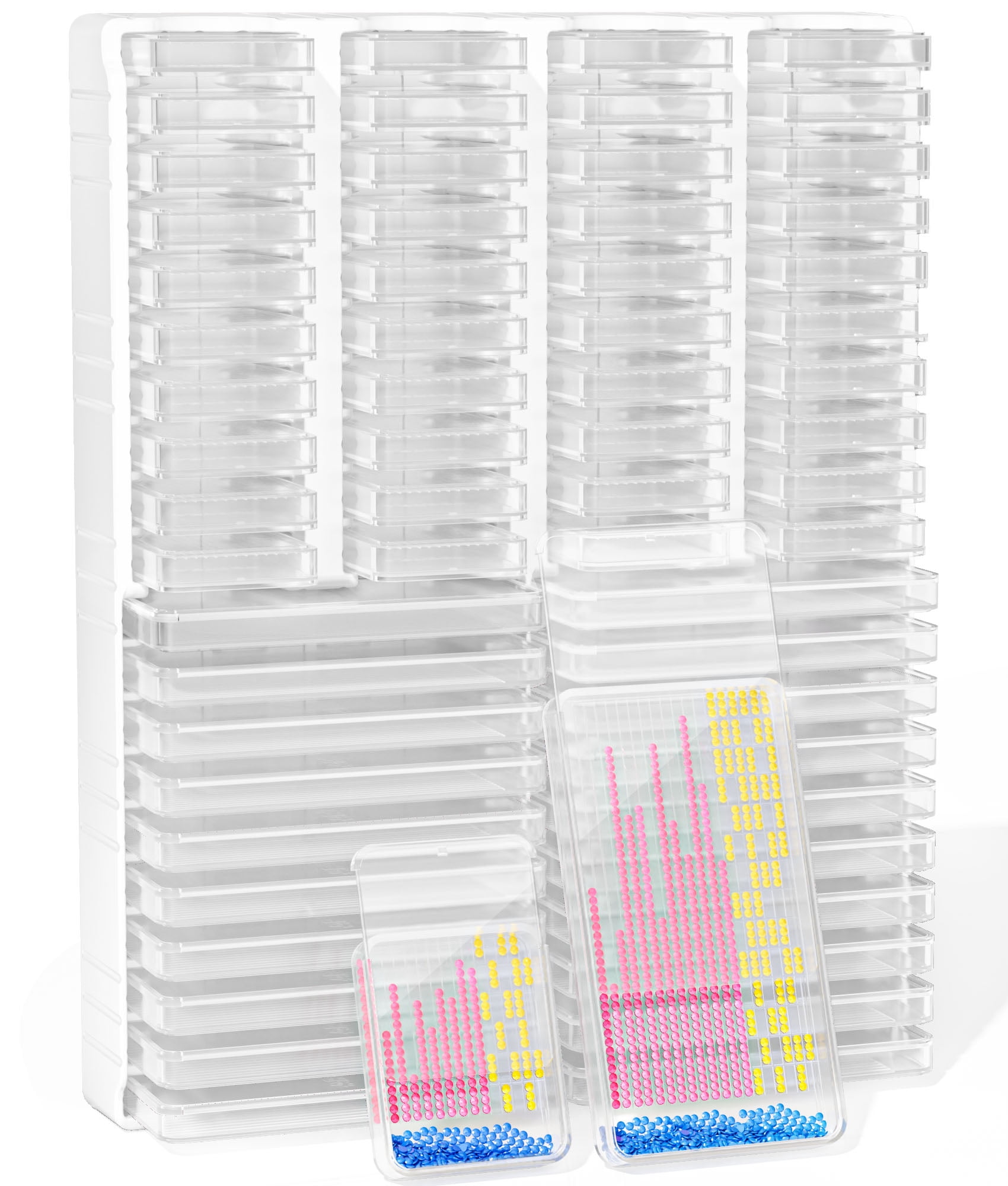 ARTDOT 60-Piece 2-in-1 Stackable Diamond Painting Storage Trays with Lids, Plastic Craft Organizer Box for Beads and Tools