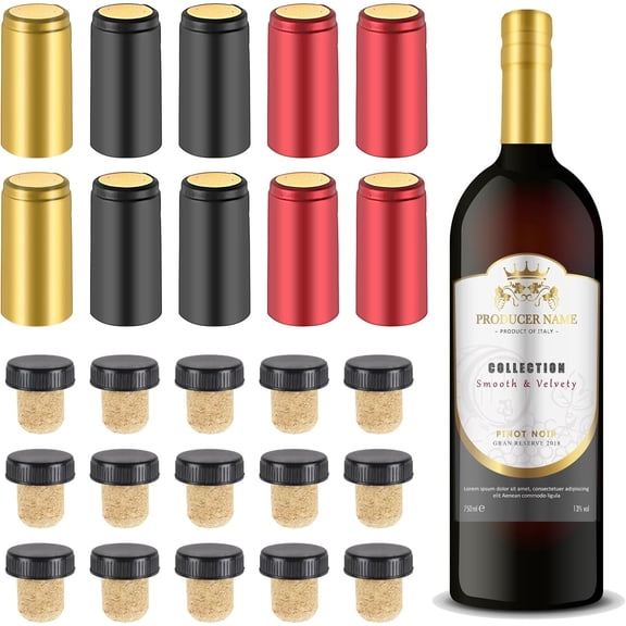 Wine Sealer for Wine Bottles - 60 s Wine Bottle Resealer Kit for ruise with V Heat Shrink asules, ork Stoer with lasti To for Home Use