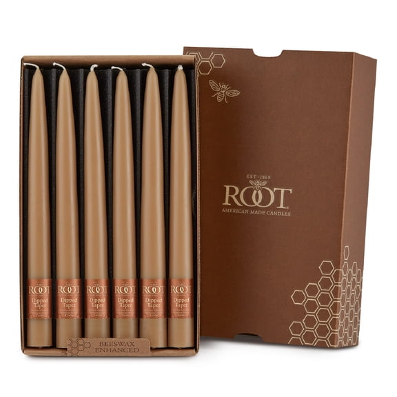 Root Candles Unscented Hand-Dipped 9-Inch Taper Candles, Beeswax, box of 12 ea.