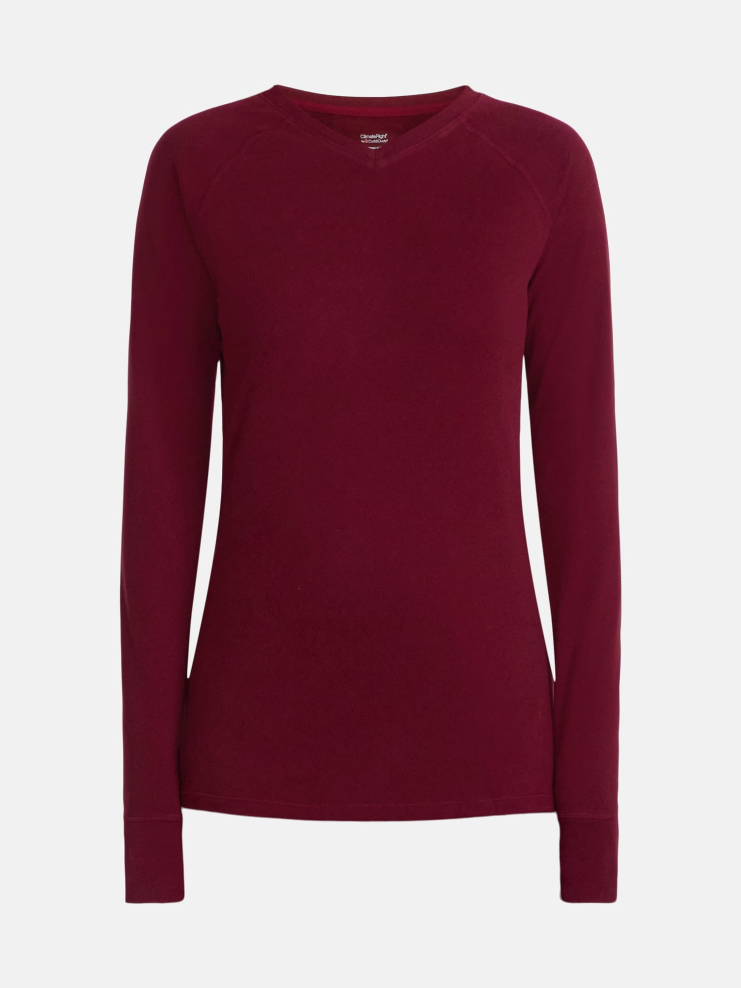 ClimateRight by Cuddl Duds Women’s Warmest Therma Suede Long Sleeve V Neck Thermal Base Layer Top, Sizes XS to 4X