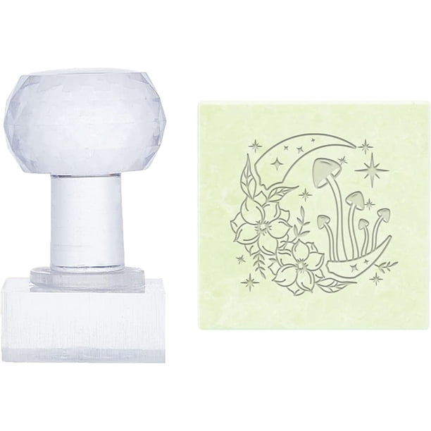 Sellos de jabón de luna, sello de jabón hecho a mano con mango, sello de jabón en relieve con forma de estrella y flor de hongo, sello de lacre transparente con mango