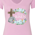 thumbnail image 4 of Inktastic Easter He Has Risen with Cross and Flowers Women's V-Neck T-Shirt, 4 of 5