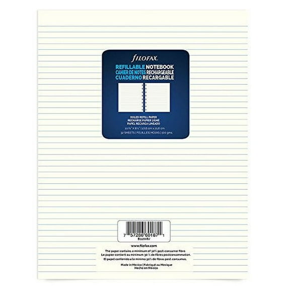 Filofax Notebook Ruled Paper Refill, 10.875 x 8.5 inches, 32 Sheets (B112008U)