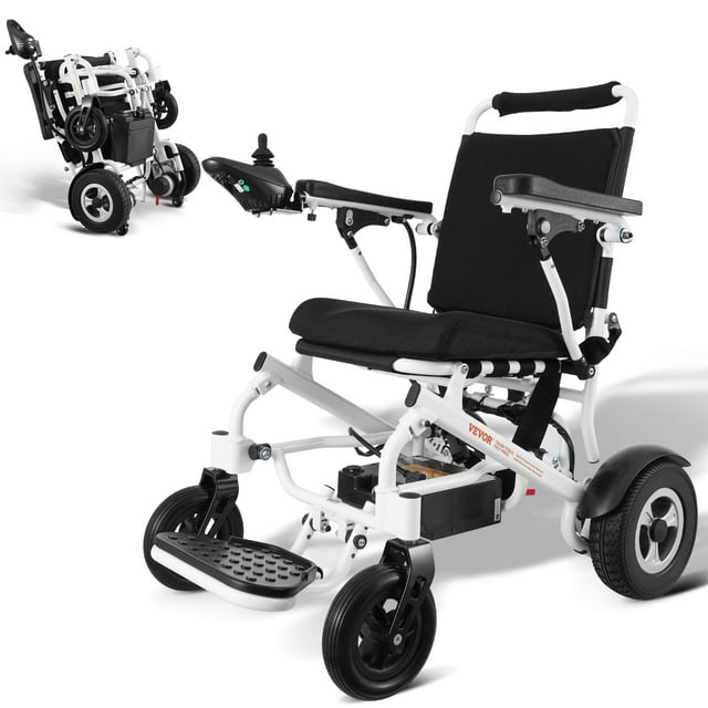 Silla de ruedas eléctrica VEVOR para adultos mayores, capacidad de peso de 136 kg, 45 cm de ancho, ligera, plegable, motorizada, batería de 20 Ah, silla todoterreno de aleación de aluminio.