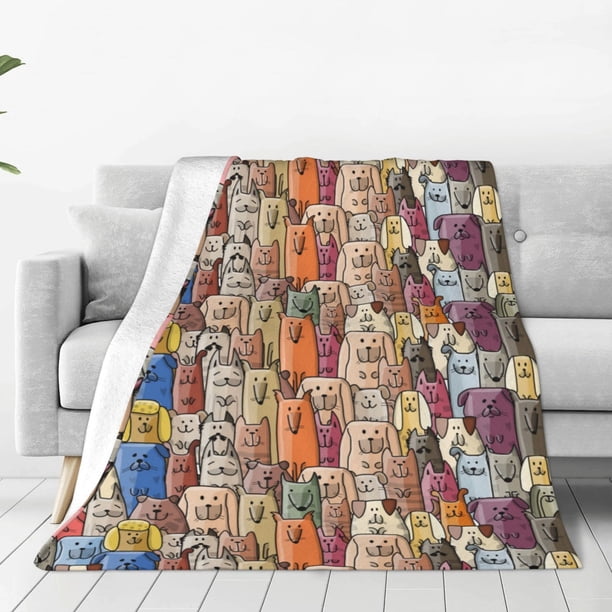 Fotbe Funny Dogs Family Manta de Franela Acolchonada con Estampado, Súper Suave y Esponjosa, Extra Grande para Sofá, Cama, Uso Todo el Año-50"x40"