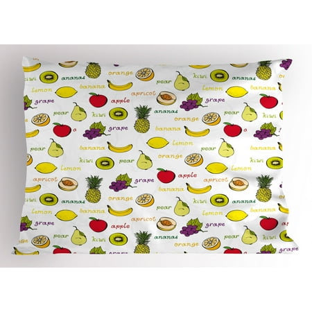 Plum Pillow Shams Fruits Pillow Sham Kiwi Banana Plums Lemon Orange Pear Grape Apricot Kitchen Food Print, Decorative Standard Queen Size Printed Pillowcase, 30 X 20 Inches, Yellow Cream Purple Ruby, by Ambesonne ()