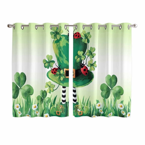 St. Patrick's Day Kitchen Curtains Window Panels, Lucky Shamrock Hat Ladybirds Daisy Ombre Green Insulated Window Treatment Curtain, Grommet Curtains for Bedroom/Living Room, 2 Piece 52"Wx63"L