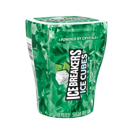 Ice Breakers Ice Cubes Spearmint Flavored Sugar Free Chewing Gum, Bottle 3.24 oz, 40 Pieces pack of 2