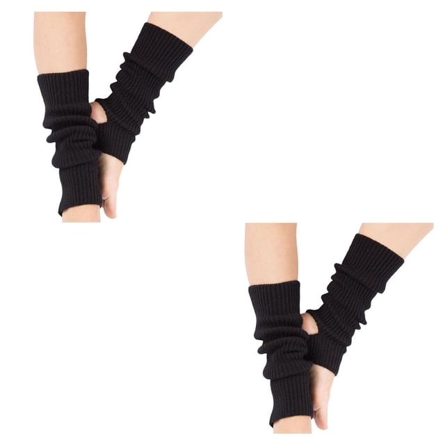 Sonducket 1 par de calentadores de piernas de punto para mujer, mallas acrílicas a la moda para deportes al aire libre, calcetines cálidos de Negro 2piezas