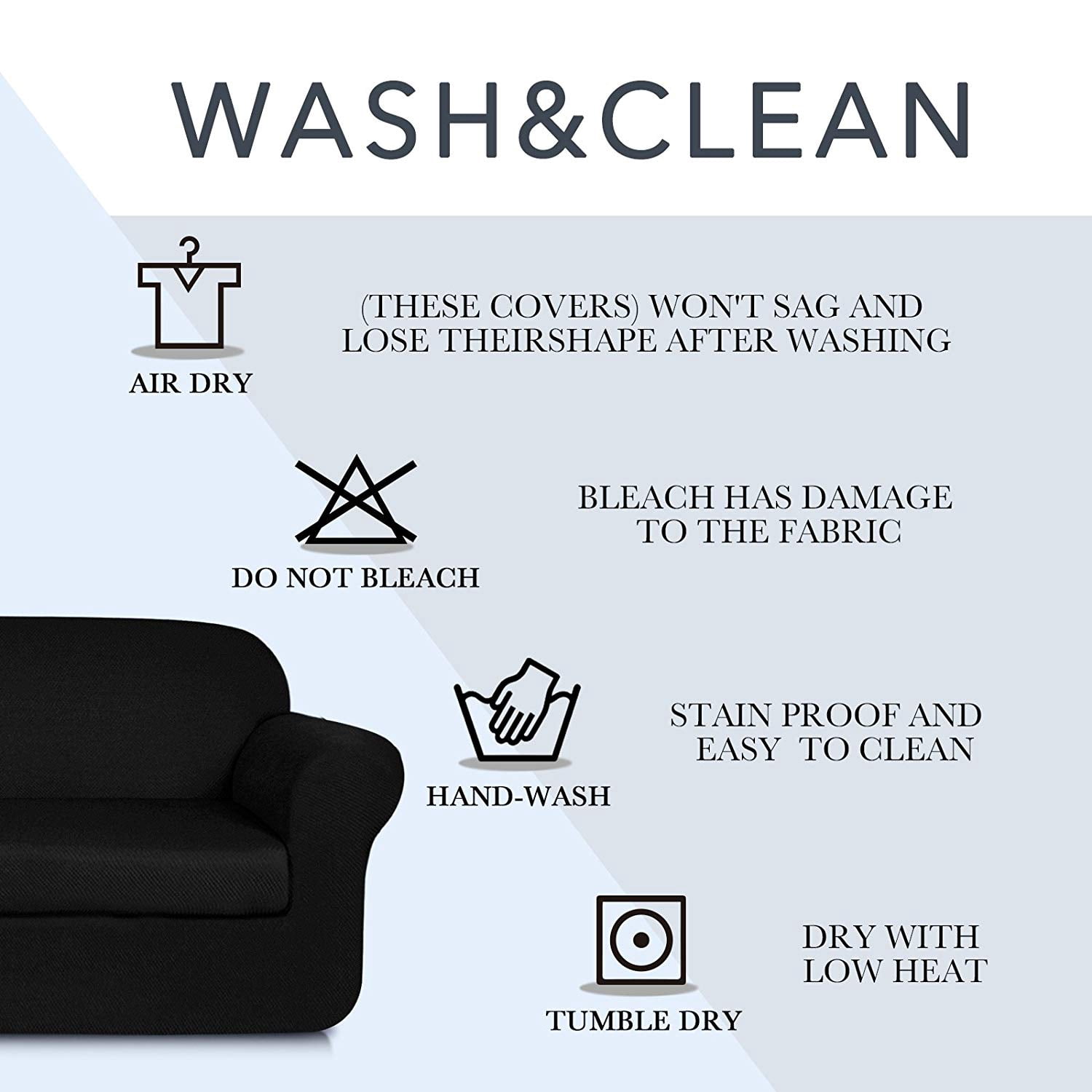 Subrtex 2-Piece Jacquard Spandex Stretch Couch Slipcovers,Loveseat,Black