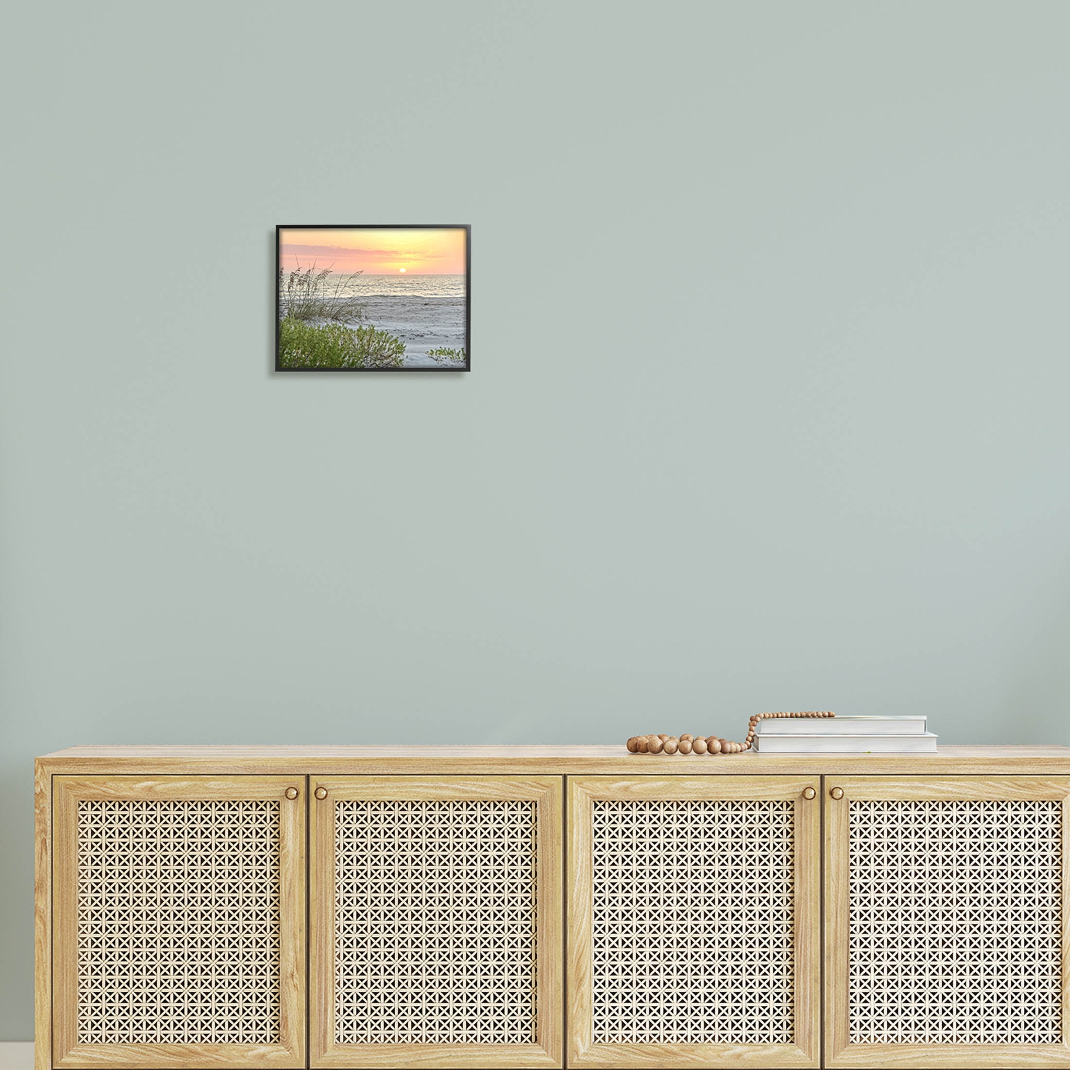 Stupell Industries Ocean Shore Reeds Sunset Horizon Photograph Black Framed Art Print Wall Art, Design by Mary Lou Photography