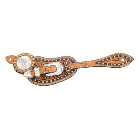 Tough-1 Premium Leather Two-Tone Spur Straps with Engraved Silver Hardware