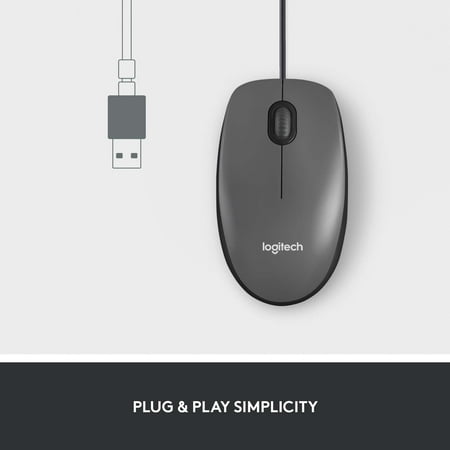 Logitech - M100 Wired Optical Ambidextrous PC Mouse with 1000 DPI Optical Tracking - Gray