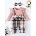thumbnail image 2 of Bagilaanoe Newborn Baby Girl Jumpsuit Plaid Long Sleeve Bodysuit + Headband 3M 6M 9M 12M 18M Infant Patchwork One Piece Romper, 2 of 8