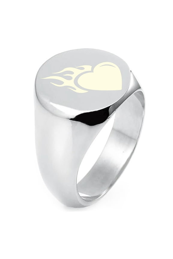 Sterling Silver Flaming Heart Engraved Round Flat Top Polished Ring