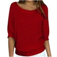 thumbnail image 1 of Suéteres Umfun para mujer, sueltos, informales, de punto, lisos, estampados, cuello redondo, manga 3/4, suaves al tacto, ligeros, rojos, talla 5XL, 1 of 5
