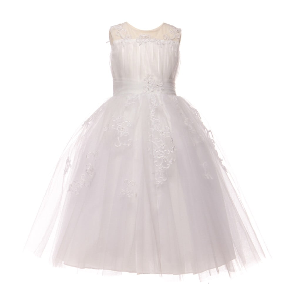 New Flower Girls Embroidered Lace Tulle Blush Dress Pageant Wedding Formal 5002 
