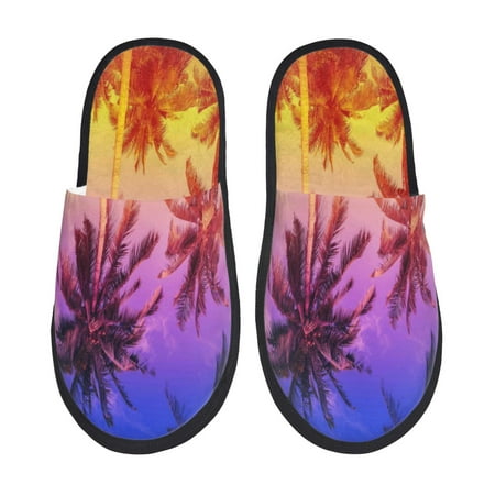 

Pofeuu Palm Trees at Sunset Print EVA Fuzzy House super light Slippers Slippers Scuff Outdoor Indoor Warm Cozy Plush Bedroom Shoes Soft Flat Comfy Anti-Slip-Large