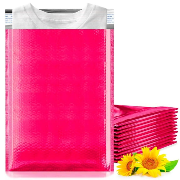Pink Metallic Bubble Mailers, 7.25 x 11 Inches. Pack of 200 Bright Metallic Bubble Envelope. Self-Seal Foil Shipping Envelopes. Waterproof Poly Mailers Metallic for Small Business