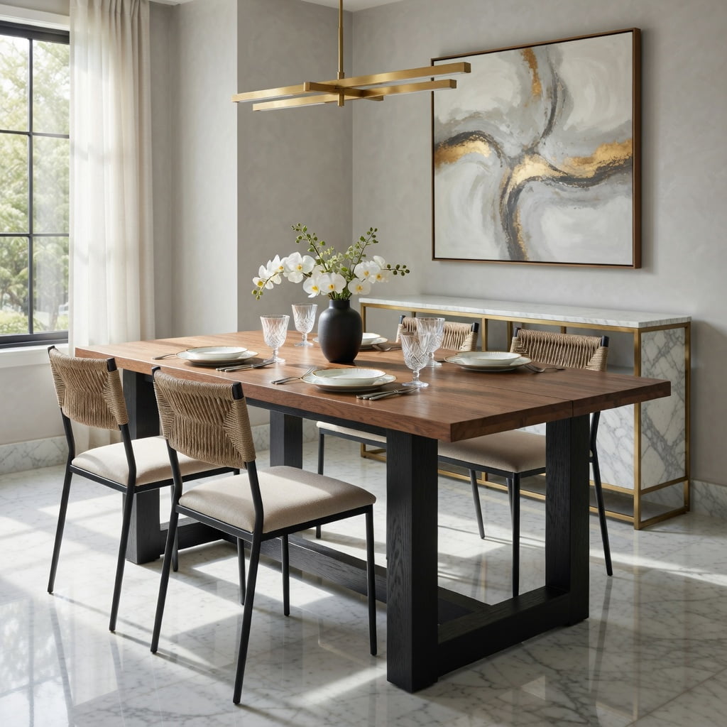 Hommoo 63 Inch Solid Wood Rectangular Dining Table for 6, Farmhouse Kitchen Table with Heavy-Duty Metal Legs, Natural