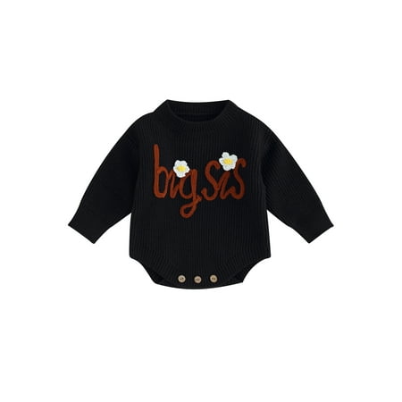 

Emmababy Knit Sweater Romper with Embroidered Letters for Baby Girls