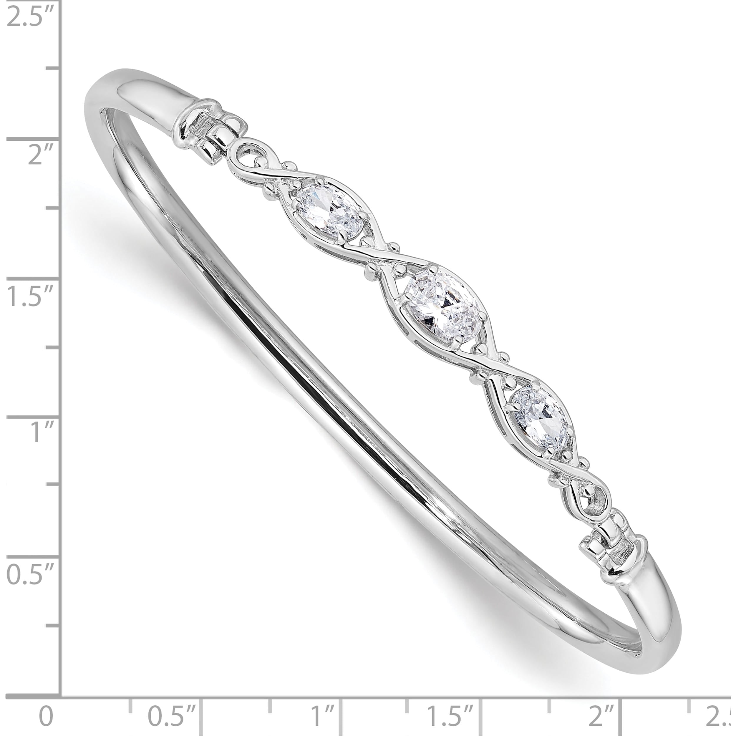 Sterling Silver Rhodium-Plated Polished Cz Hook Closure