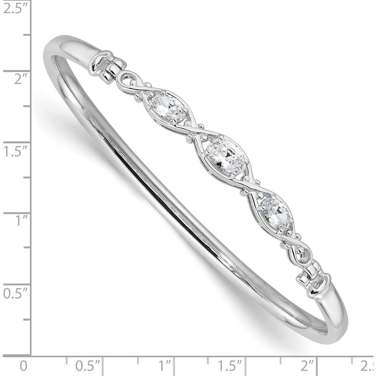 Sterling Silver Rhodium-Plated Polished Cz Hook Closure