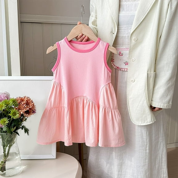 JUSLIO Girls Pleated Dress Tank Casual Sleeveless Cotton Dresses Size 2 Y