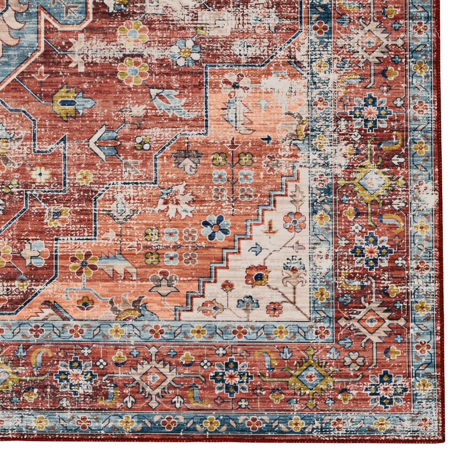 Carter 5' x 7' Washable Area Rug, Rust and Ivory