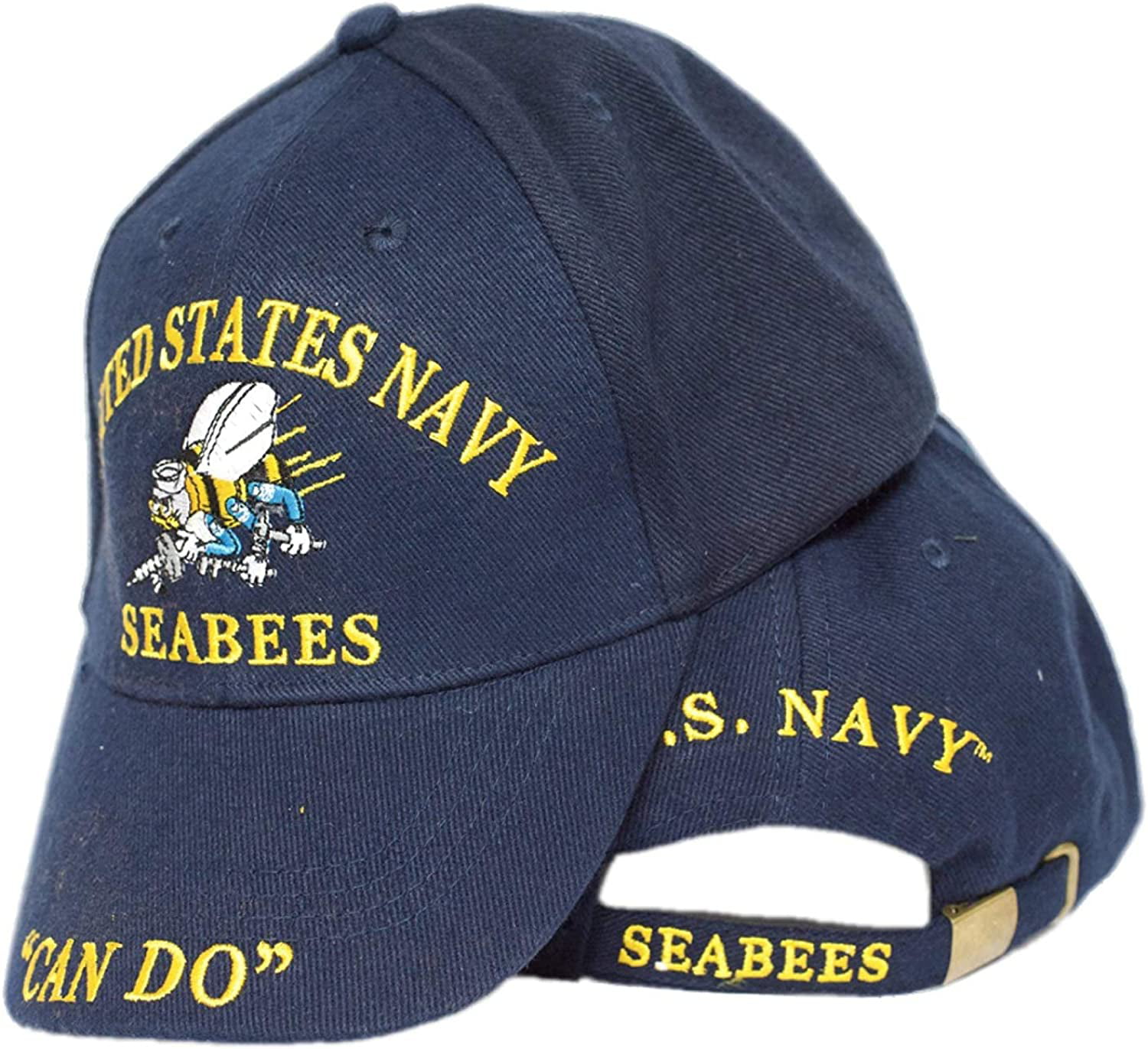 US NAVY Baseball Cap Blue Quality Embroidered Hat Adjustable Strap Naval Seabees 