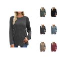 thumbnail image 1 of Sweaters for Women 2025 Fall Winter Long Sleeve Crewneck Button Slit Ribbed Knit Jumper Top Womens Pullover Sweaters, 1 of 6