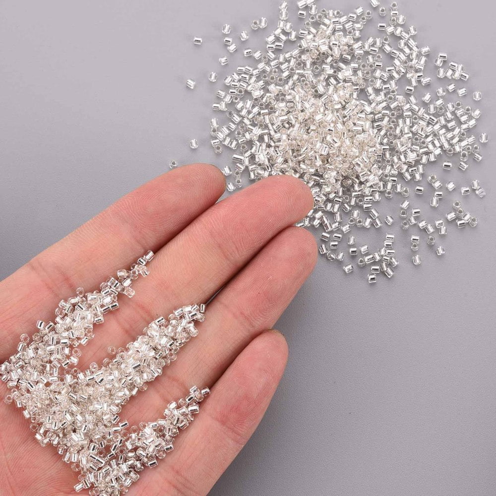 Glass Bugle Beads Silver Lined Floral White 1.8~2.2x1.8~2mm Hole: 0.8~0.9mm about 15000pcs/pound