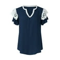 thumbnail image 2 of Gibobby Playera Manga Corta para Mujer Camiseta manga corta con temperamento encaje para mujer, camiseta con cuello en V y cola golondrina(Azul,XL), 2 of 5