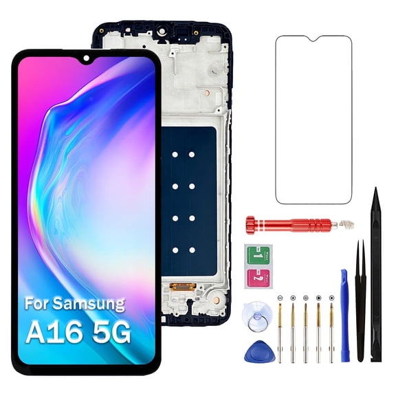 Screen Replacement for Samsung Galaxy A16 5G (SM-A166B / A166P / A166E), 6.7-Inch Incell LCD Display Touch Digitizer Assembly with Frame – Black – Repair Tools Included