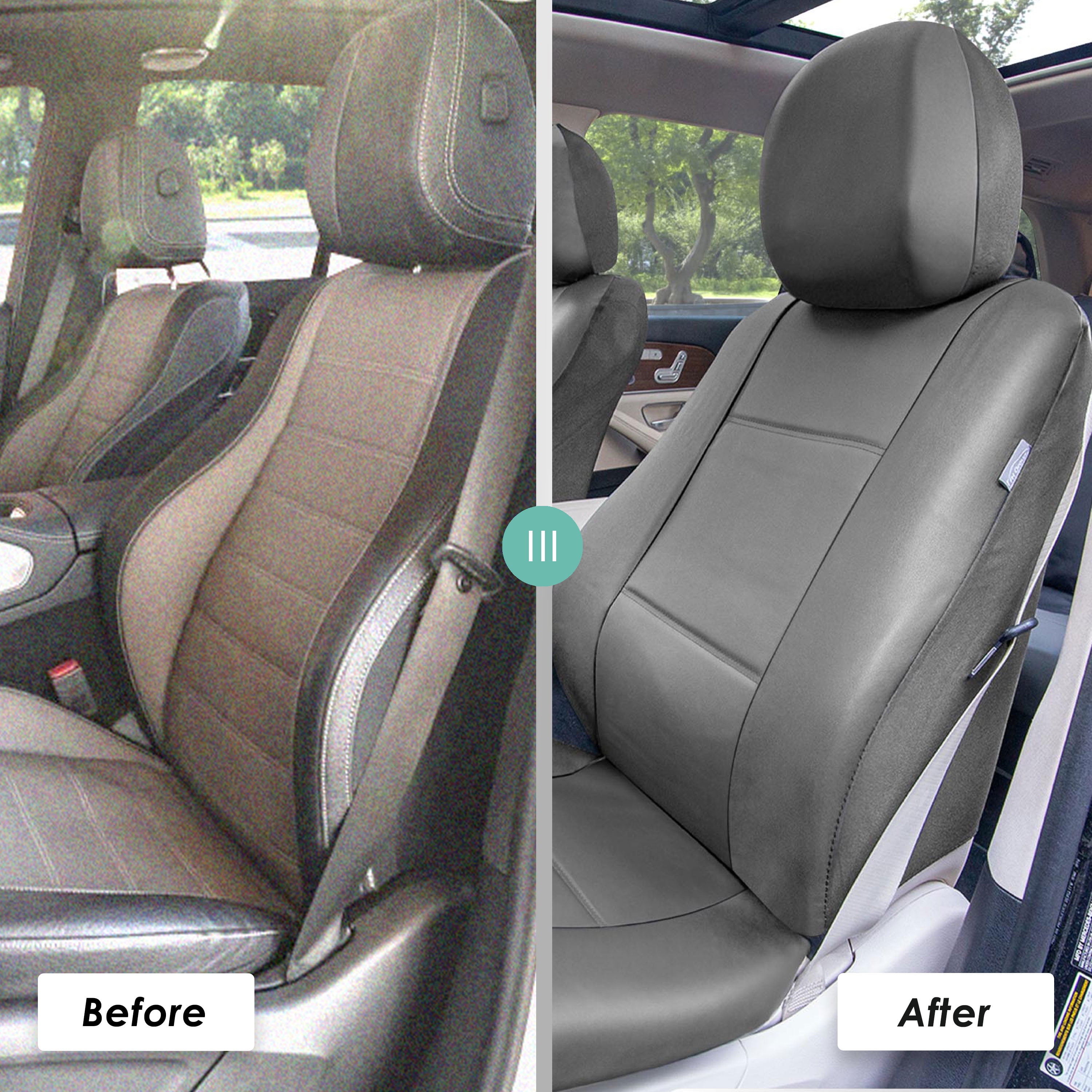 FH Group 3 Rows Universal Fit Faux Leather Car Seat Covers for SUV Sedan, Airbag Compatible, Split Bench w/ Free Air Freshener - 7 Seaters Solid Gray