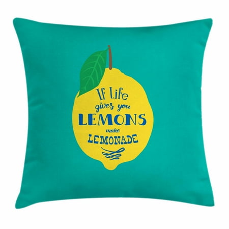 Decorative Lemons Motivational Throw Pillow Cushion Cover, Brush Script Calligraphy and Lemon Optimistic Approach to Life, Decorative Square Accent Pillow Case, 18 X 18 Inches, Turquoise Yellow Navy BLue, by Ambesonne ()