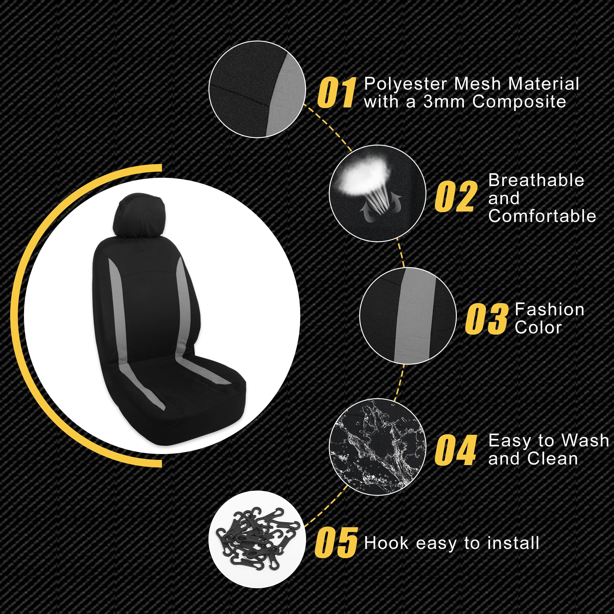 Unique Bargains 4Pcs Polyester Sponge Universal Interior Car Seat Covers Gray Black
