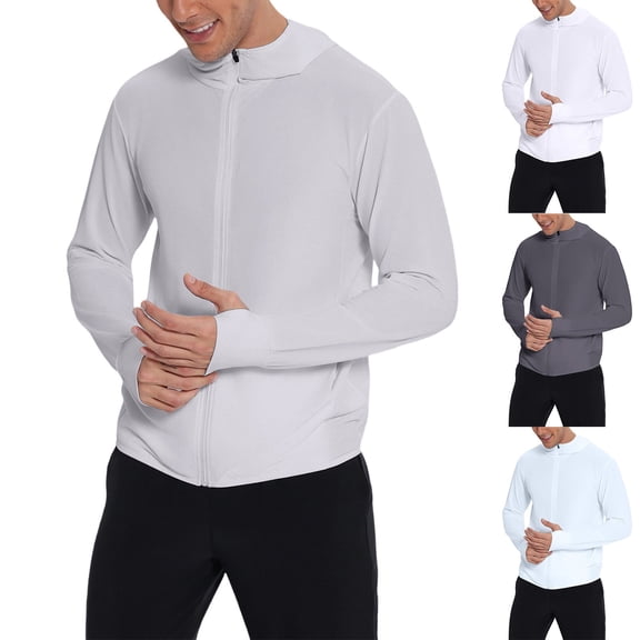 Qzwdhjm Cooling Sun Protection Jackets for Men Zip Up Hoodie Jacket Long Sleeve Lightweight Causal Coats Big and Tall Clothings for Outdoor Fishing
