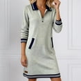 thumbnail image 2 of IWRICH Women's Oversized Sweatshirt Dress Half Zip V Neck Long Sleeve Color Blocking Fall Casual Mini Dresses Grey L, 2 of 6