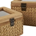 thumbnail image 4 of DecMode Handmade Woven Rattan Brown Rattan Decorative Box with Glass Tops and Bronze Latches, 2 Count, 4 of 10