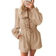 thumbnail image 5 of Long Lantern Sleeve Tie Front Women Casual Jumpsuit Shorts One Piece Romper, 5 of 6