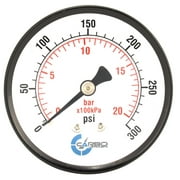 CARBO Instruments 2- 1/2" Pressure Gauge, Black Steel Case, Dry, 0-300 psi/kPa, Back Mount 1/4" NPT